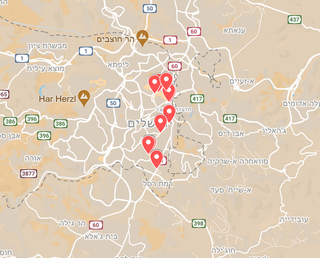 Jerusalem coronavirus exposure map (23/02-27/02)